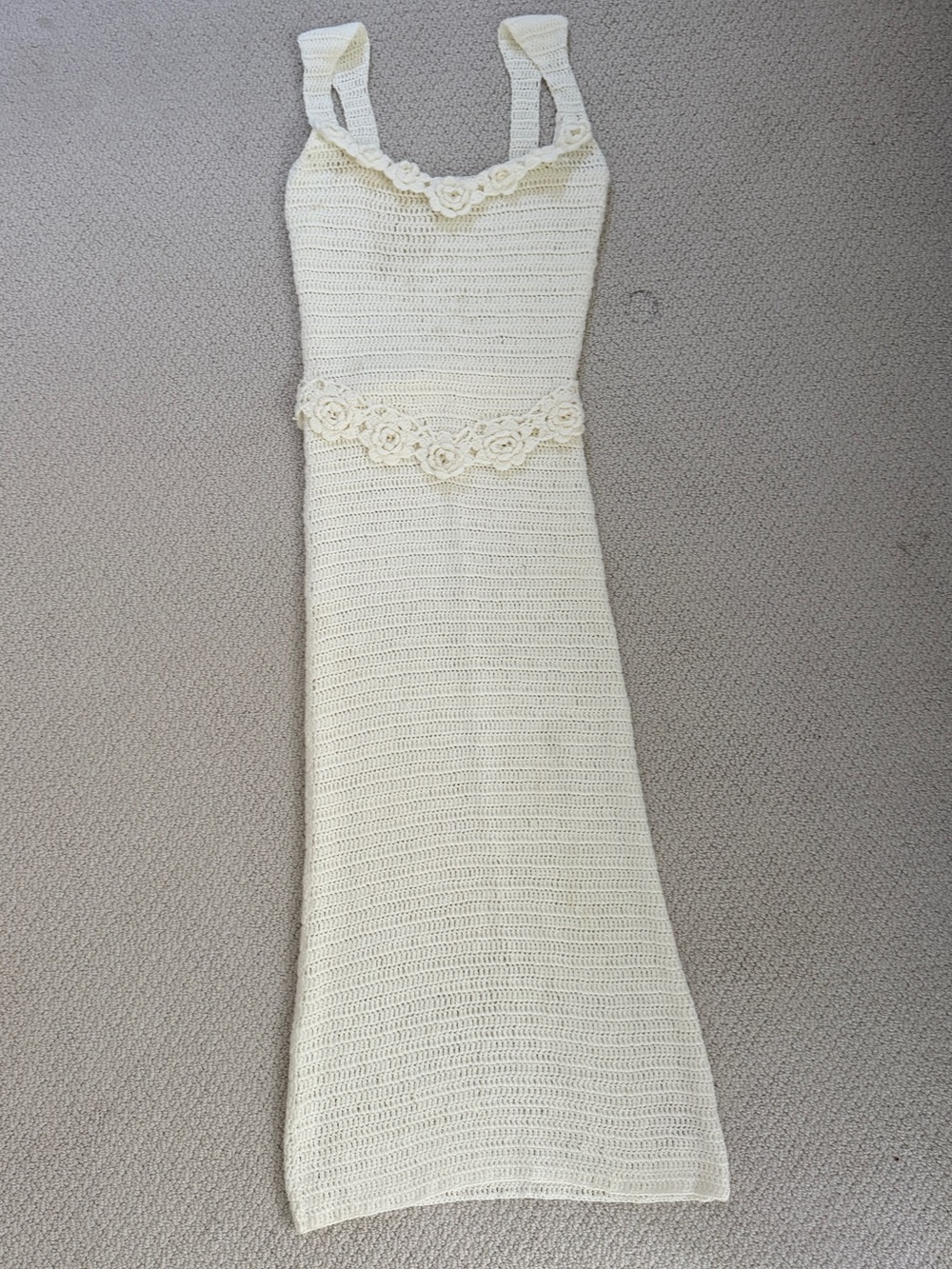 Meshki Cream Crochet Maxi Dress with Floral Trim